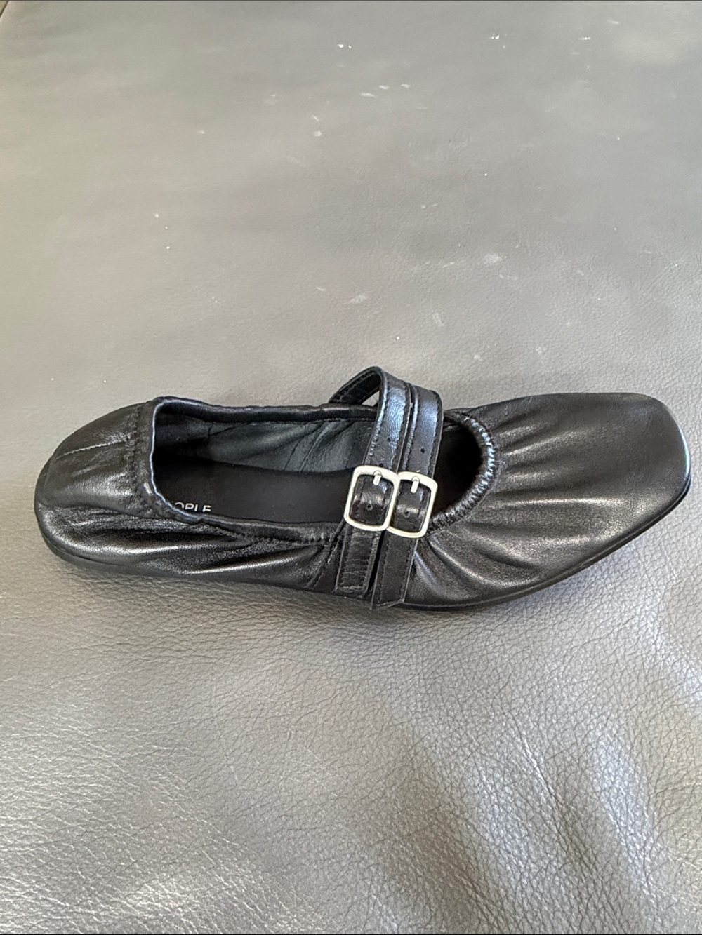 Free People Black Leather Double-Buckle Mary Jane Flat